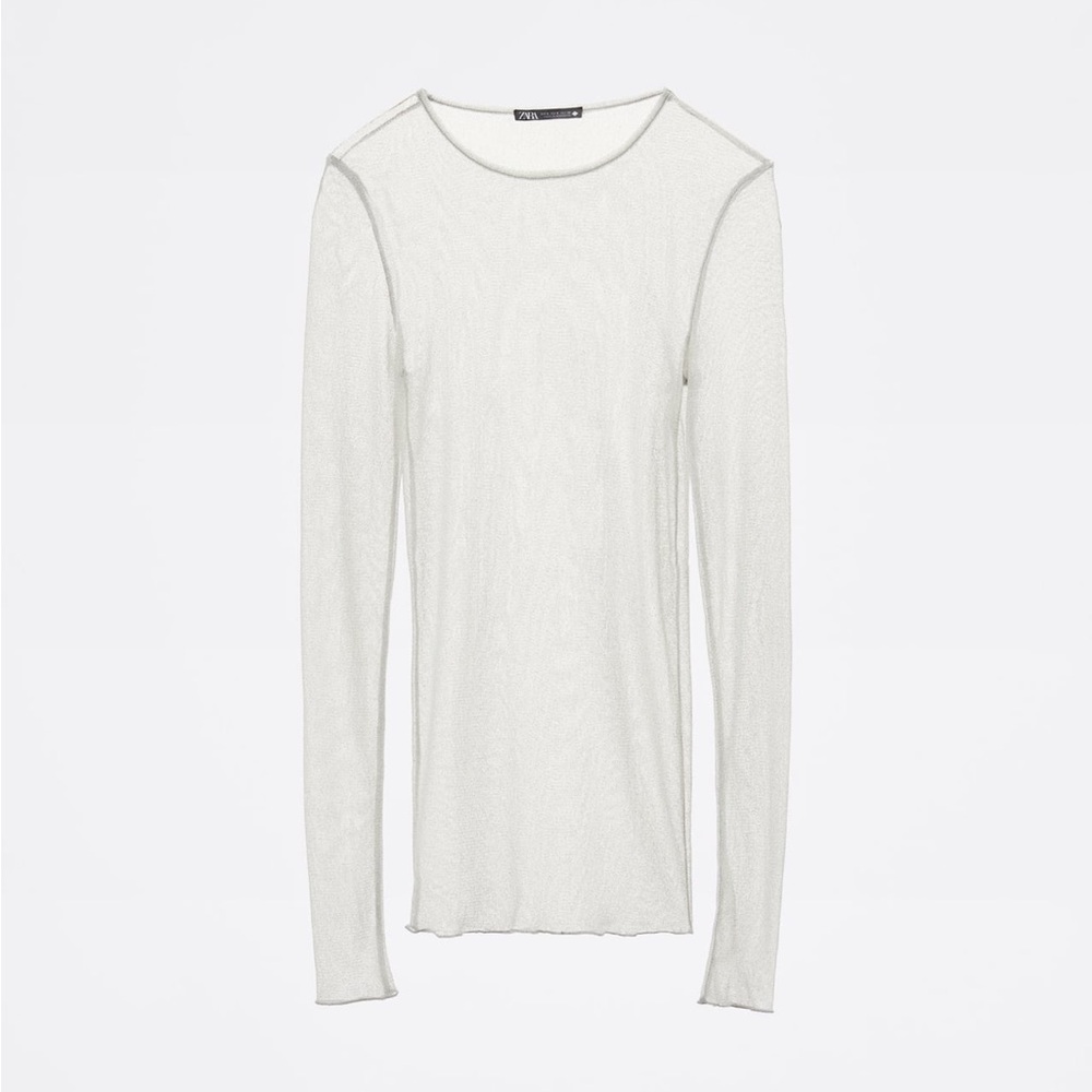 Zara | Metallic Thread Sheer Long Sleeve Top